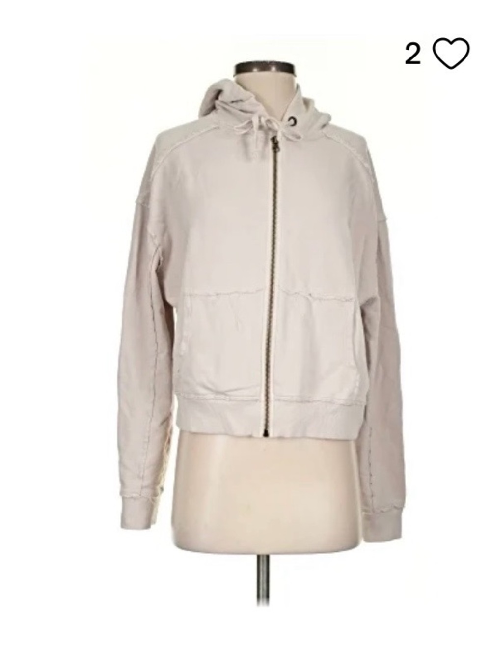 Evereve Light Beige Zip-Front Bomber Hoodie